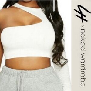 🆕️ Lori Harvey x Naked Wardrobe Cutout One Shoulder Top in Off White